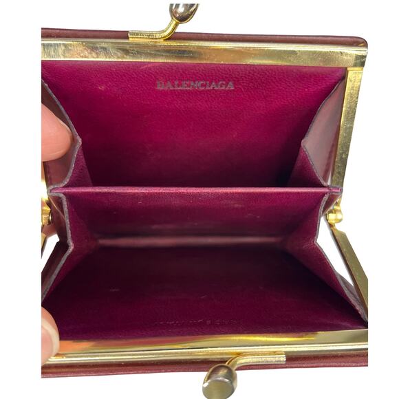 Balenciaga Burgundy Leather Coin Wallet Kiss Lock Made in Italy Luxury VGUC - Picture 10 of 13